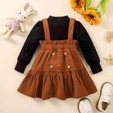 PUFF SLEEVE ROUND NECK TOP AND OVERALL DRESS SET