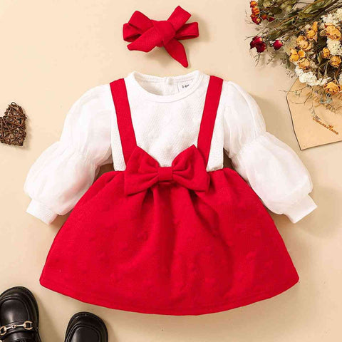 BABY GIRL TWO TONE BOW DRESS