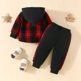 PLAID BUTTON UP HOODED SHACKET AND PANT SET