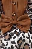GIRLS LEOPARD BOW ROUND NECK LONG SLEEVE JUMPSUIT