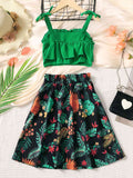LAYERED KIDS CAMI AND FLORAL SKIRT SET