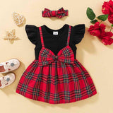 PLAID BOW DETAIL ROUND NECK DRESS