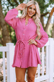 TEXTURED BUTTON DOWN BELTED CASUAL MINI DRESS