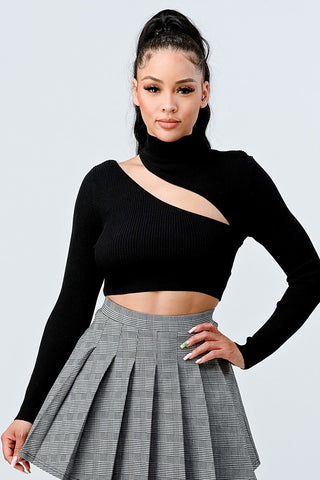 RIBBED CROPPED CUT SWEATER TOP