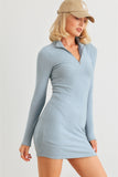 BLUE MOCK NECK ZIP DRESS