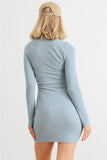 BLUE MOCK NECK ZIP DRESS