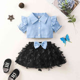 RUFFLE SHOULDER SHIRT AND BUTTERFLY SKIRT