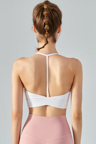 SHORT SLEEVED CROP TOP / SPORTS BRA WITH OPEN BACK