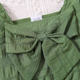 KIDS TEXTURED BOW DETAIL TOP AND BELTED SHORTS SET