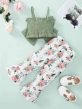 GIRLS BOW CAMI AND FLORAL FLARE PANTS SET