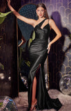 ASYMMETRICAL SATIN FITTED GOWN