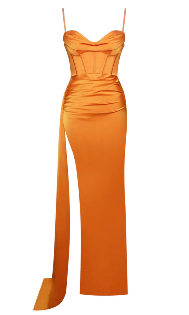 ORANGE DRAPED CORSET GOWN SHOP DDMINE