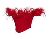 RED FEATHER TRIM CORSET TOP