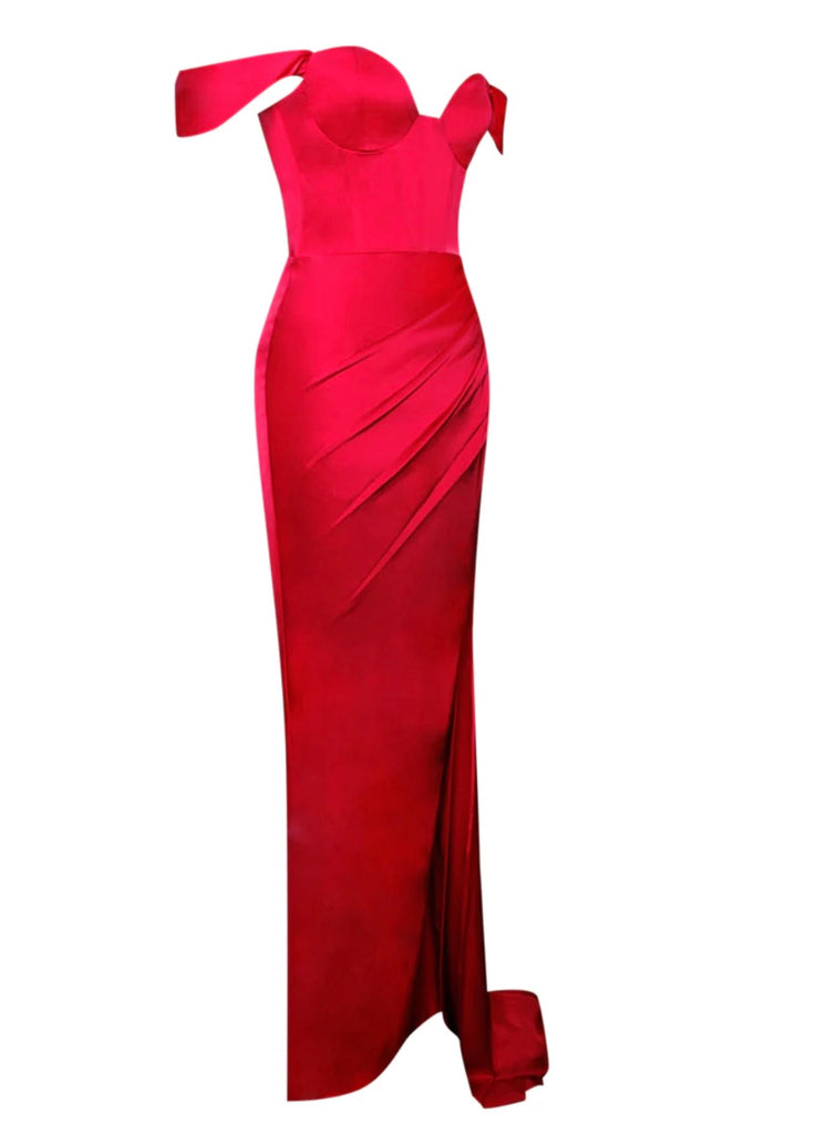 RED SWEETHEART SATIN GOWN – DDMINE