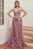 STRAPLESS EMBELLISHED TULLE OVERSKIRT GOWN