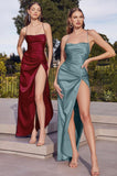 SATIN FITTED KNOT SIDE SLIT GOWN