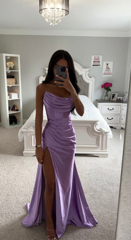 LAVENDER ASYMMETRICAL SATIN GOWN DDMINE