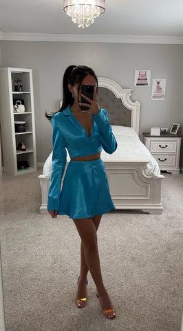 CROPPED COLLAR TWO PIECE SKIRT SET