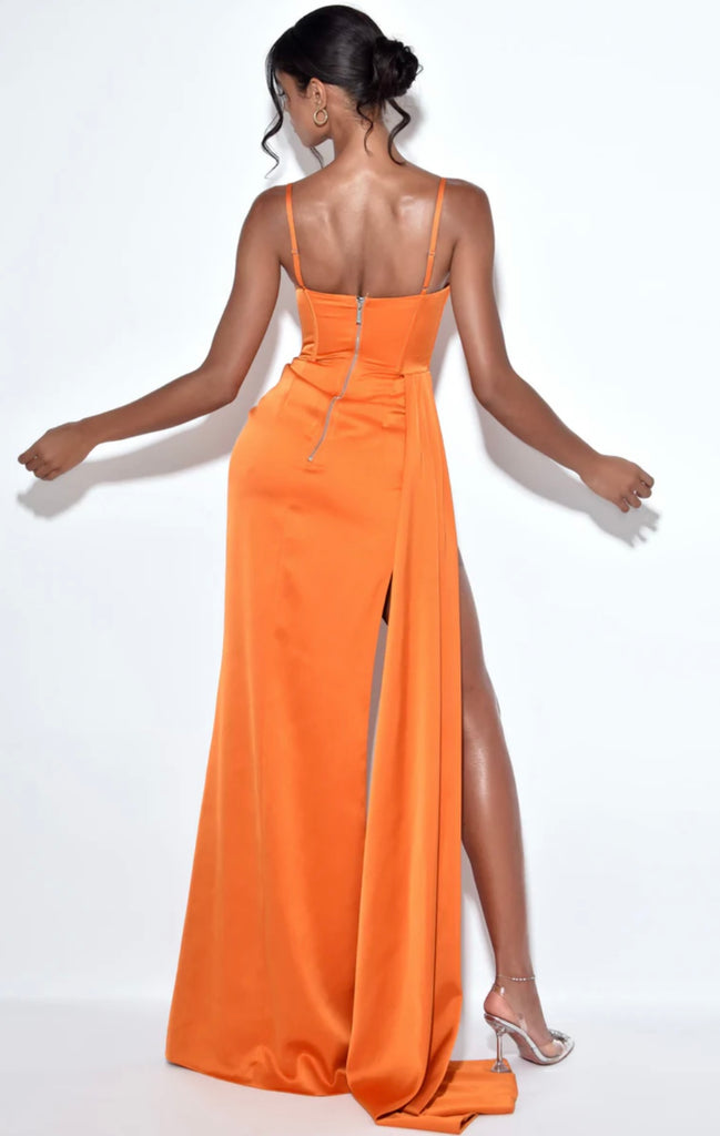 ORANGE DRAPED CORSET GOWN SHOP DDMINE