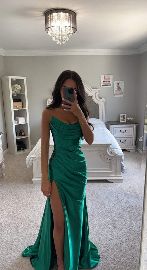Emerald Green Chiffon One Shoulder Bridesmaid Dresses With Slit – Lisposa
