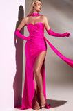 STRAPLESS STRETCH SATIN WITH GLOVES GOWN