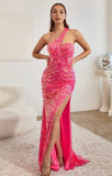 ONE SHOULDER FITTED SEQUIN GOWN