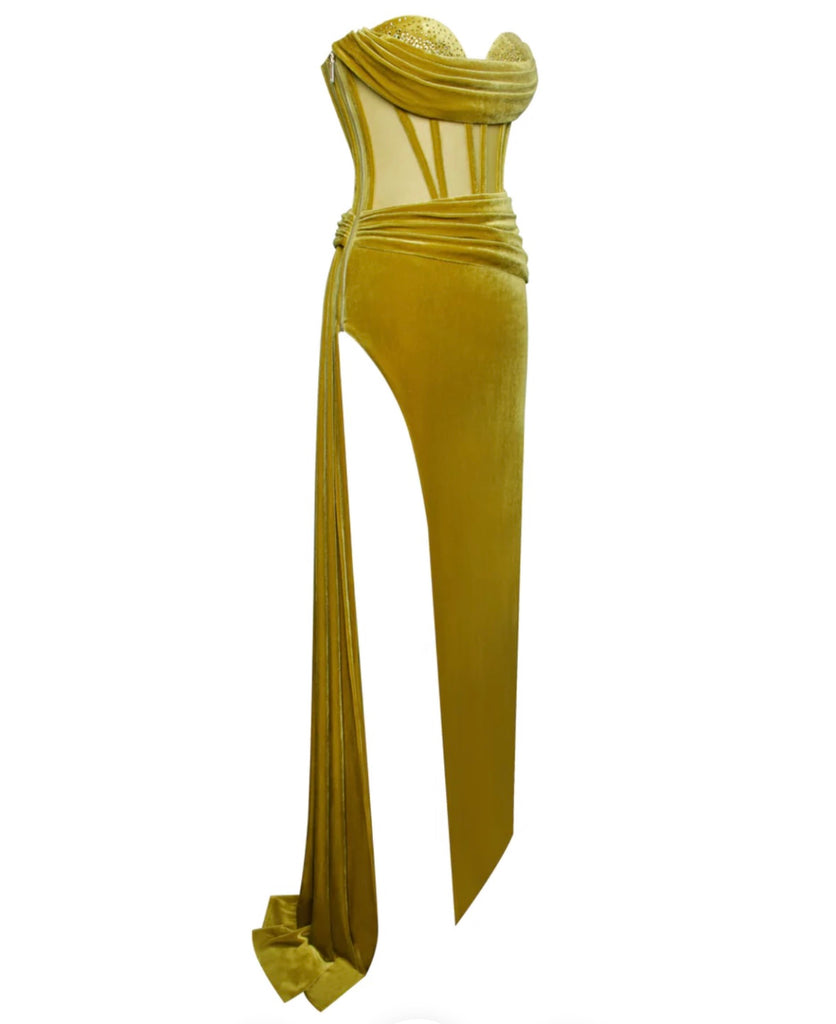 Draped Neck Stone Accent Corset Gown main image 1