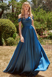 FRENCH NAVY A-LINE SATIN GOWN