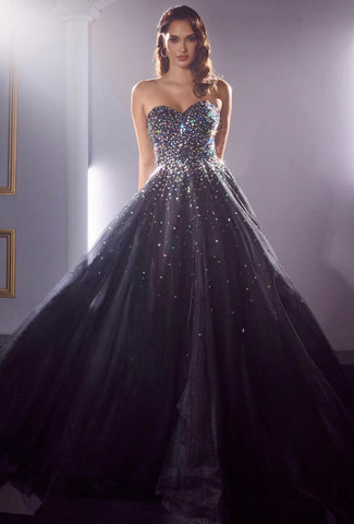 STRAPLESS JEWEL ACCENT BALL GOWN