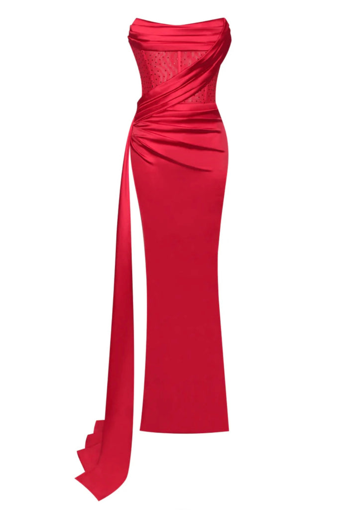 LUNA RED CORSET SLIT GOWN – DDMINE