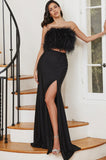 BLACK TWO PIECE FEATHER GOWN