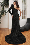 BLACK LONG SLEEVE FITTED SEQUIN GOWN