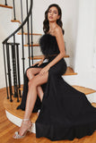 BLACK TWO PIECE FEATHER GOWN