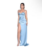BLUE DRAPED COWL LOOK CORSET GOWN