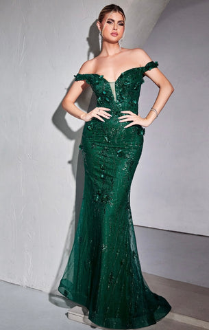 EMERALD FLORAL DETAIL GOWN