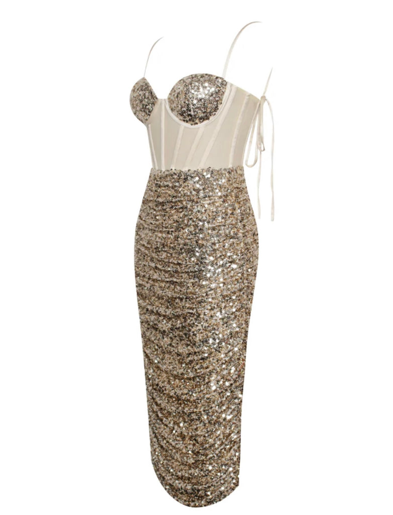 GOLD SEQUIN CORSET MIDI DRESS – SHOP DDMINE