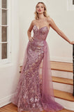 STRAPLESS EMBELLISHED TULLE OVERSKIRT GOWN