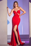 RED RHINESTONE DETAIL CUT OUT GOWN