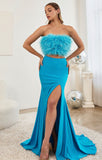 OCEAN BLUE TWO PIECE FEATHER GOWN