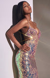 FITTED IRIDESCENT SEQUIN MAXI GOWN