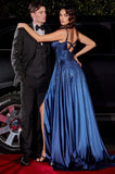 A LINE SATIN HOTSTONE GOWN