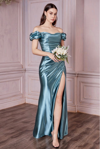 Peacock Blue Satin Prom Dress,Strappy Back with Pockets Prom Gown,PD00 -  Wishingdress