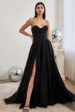 BLACK LACE UP GLITTER BALL GOWN